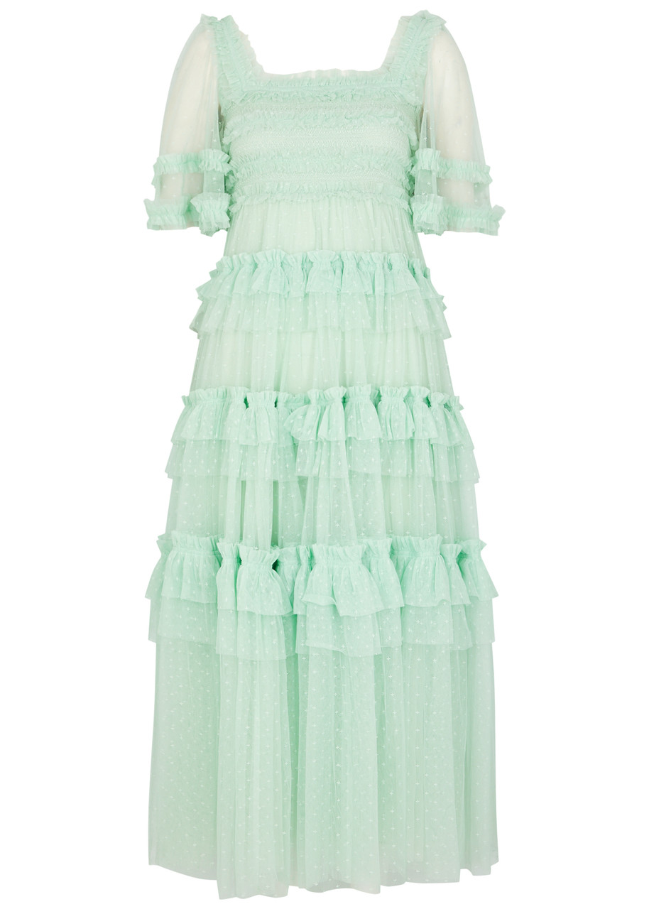 Shop Needle & Thread Peaches Ruffled Tulle Dress In Mint