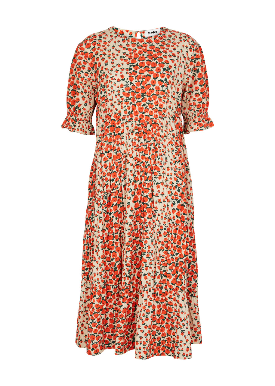 Shop Ymc You Must Create Ymc Jolene Floral-print Cotton Midi Dress In Orange