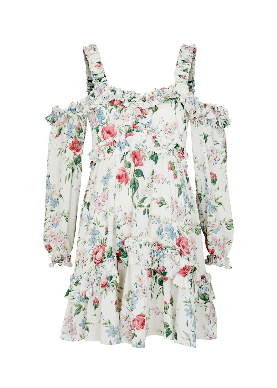 Needle & Thread Floral Fantasy Printed Crepe Mini Dress In Multicoloured