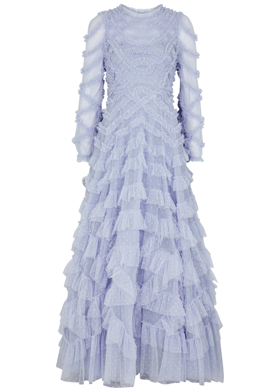 Shop Needle & Thread Lana Ruffled Tulle Gown In Blue