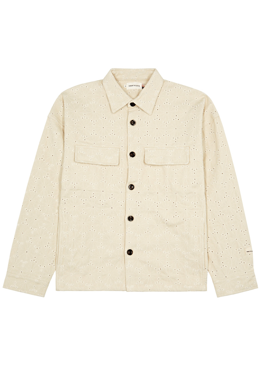 Shop Honor The Gift Legacy Eyelet-embroidered Cotton Overshirt In Cream