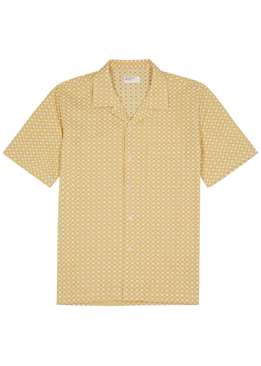 Shop Universal Works Road Patterned-jacquard Cotton Shirt In Yellow