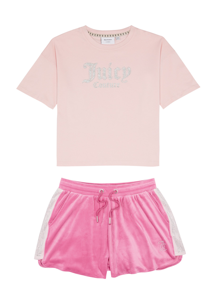 Shop Juicy Couture Kids Cotton And Velour T-shirt And Shorts Set In Pink