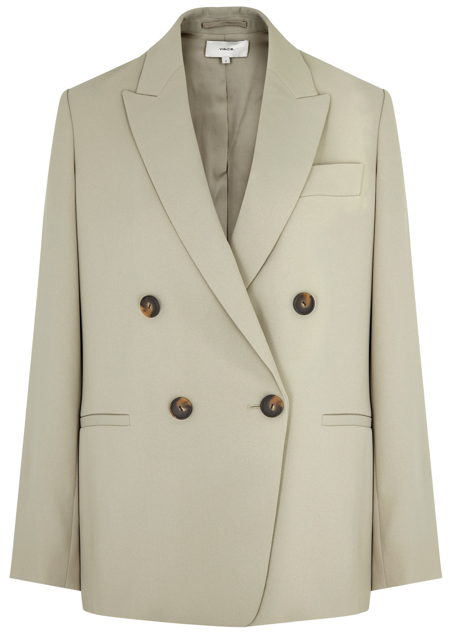 Shop Vince Double-breasted Blazer In Off White