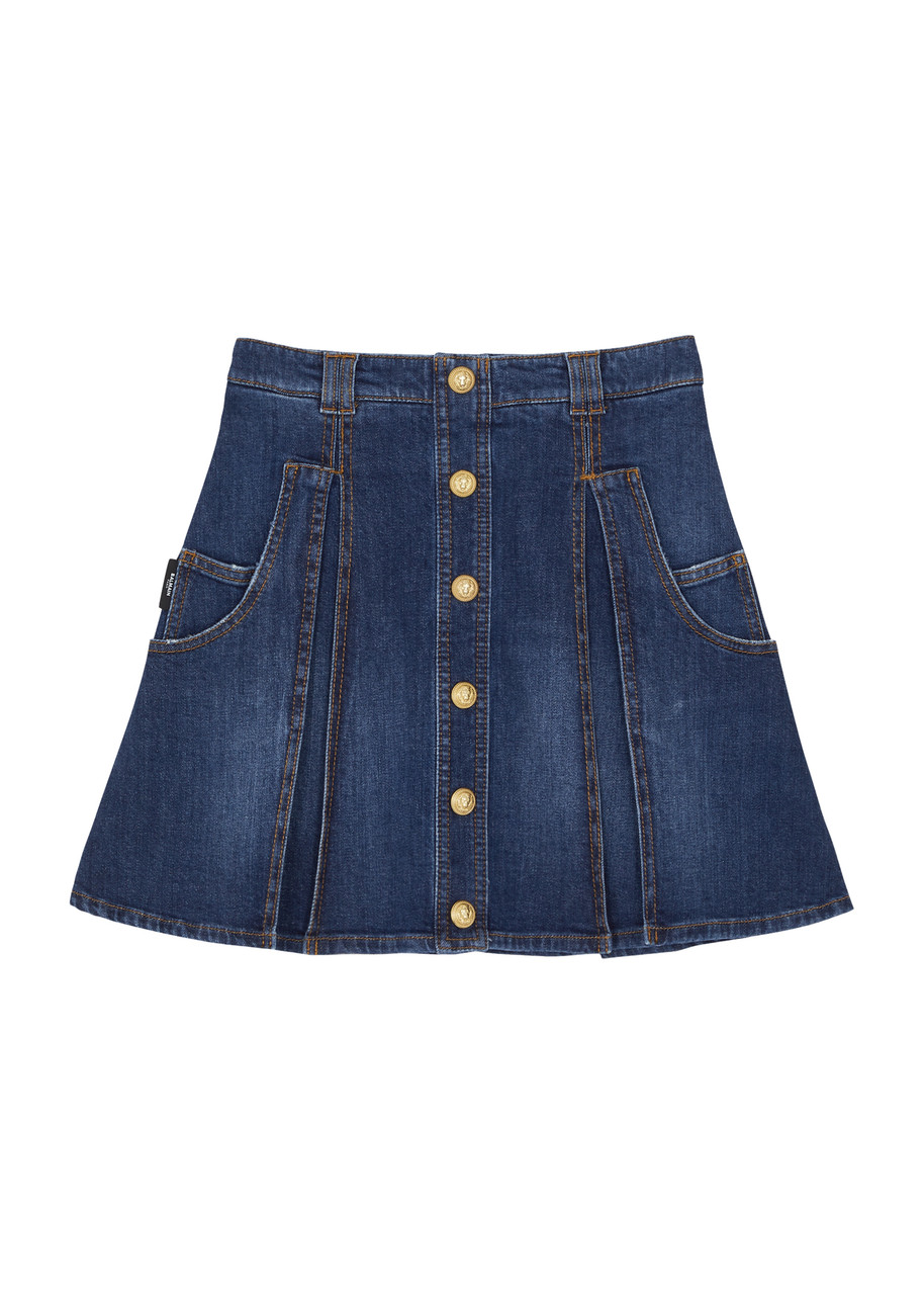Shop Balmain Kids Stretch-denim Skirt (4-10 Years) In Blue Denim