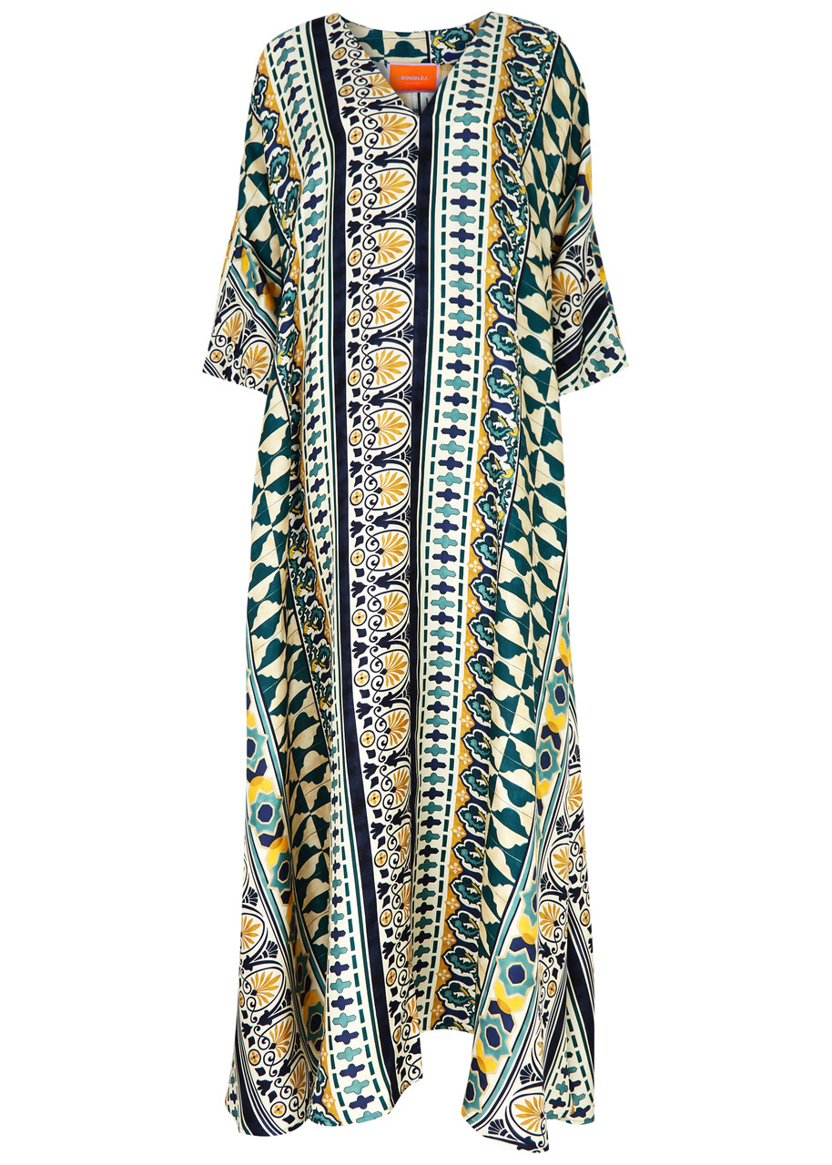 Shop La Doublej La Double J Muumuu Printed Silk-satin Maxi Dress In Multicoloured