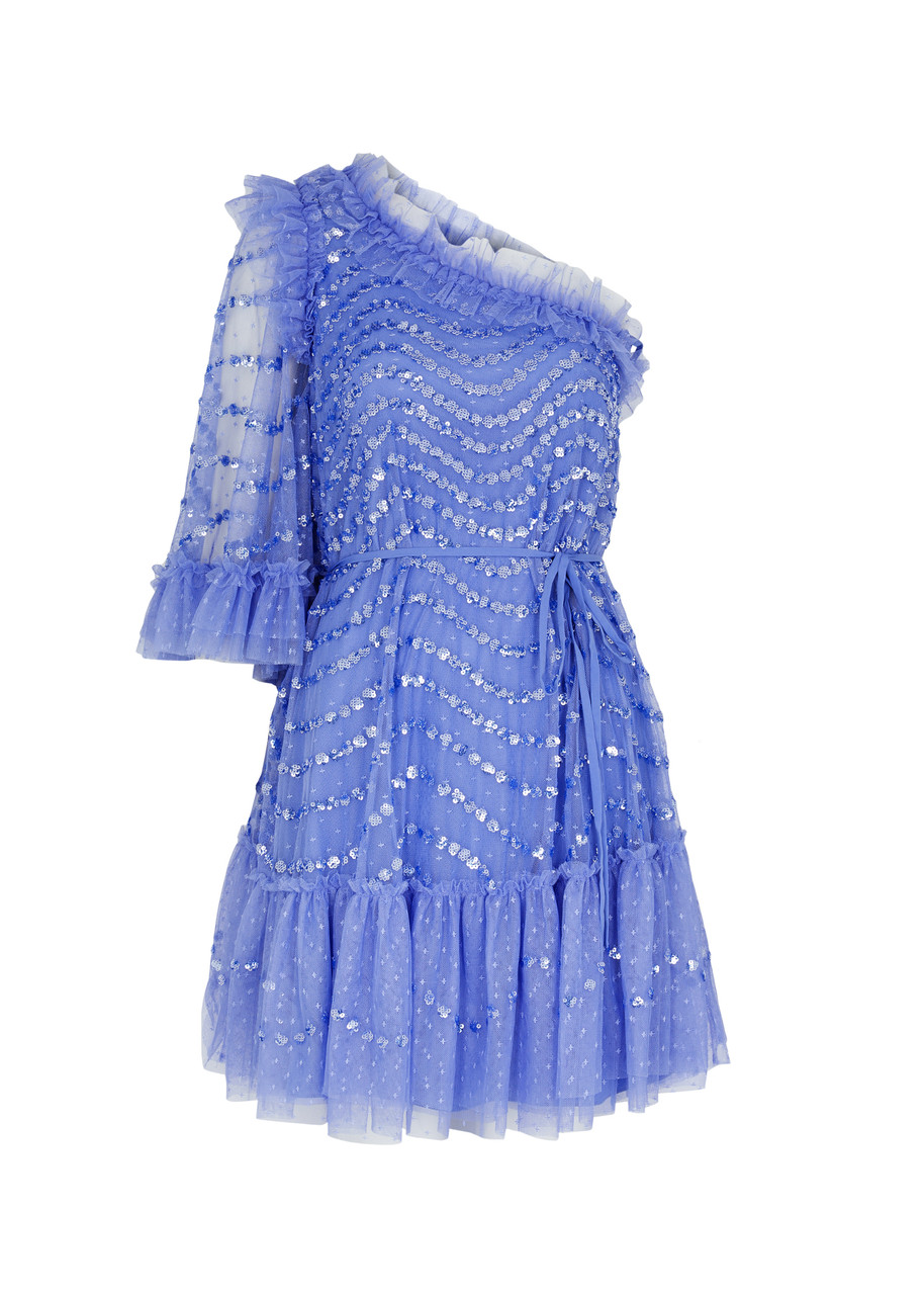 Shop Needle & Thread Shimmer Wave Sequin-embellished Tulle Mini Dress In Blue