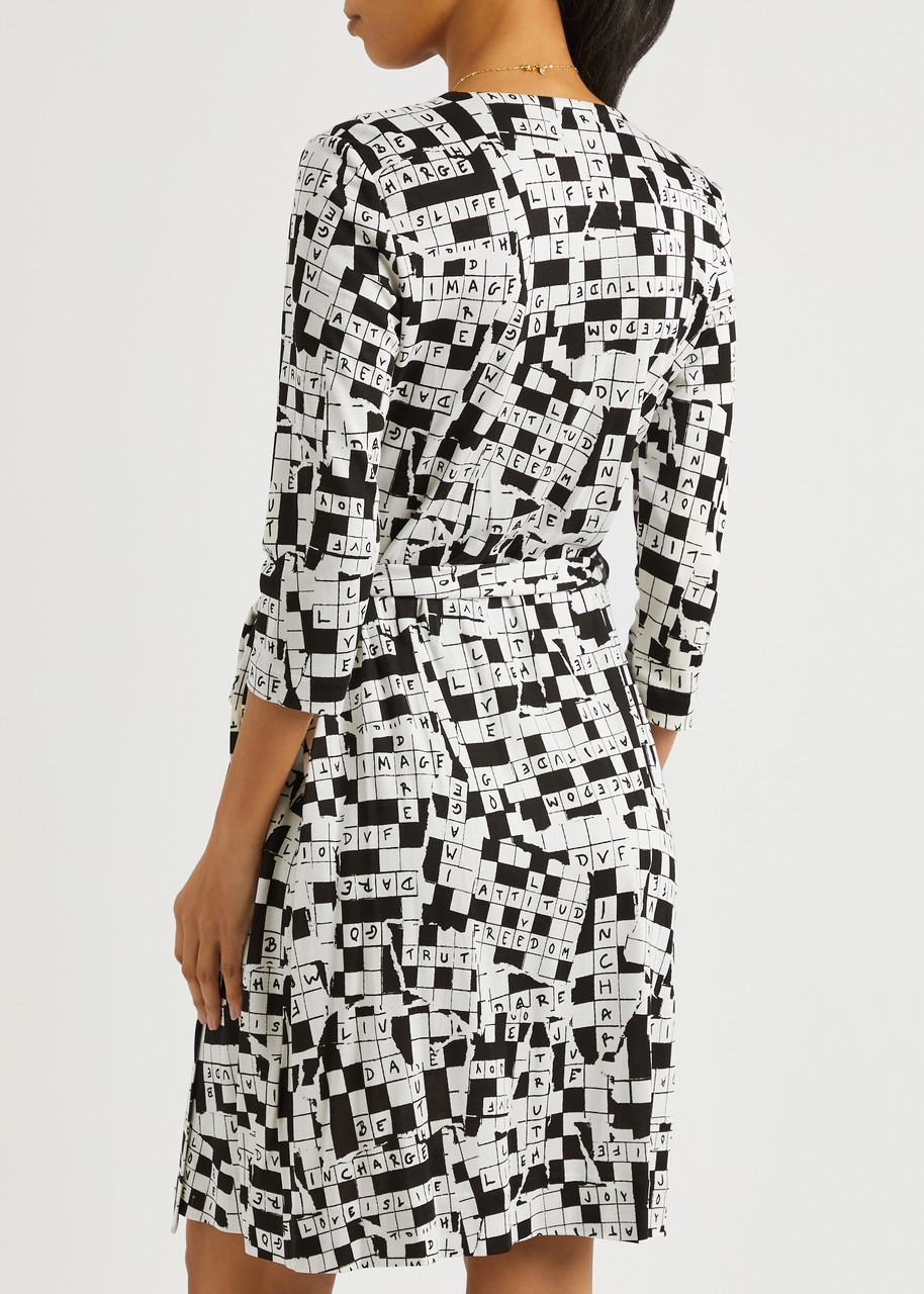  Diane Von Furstenberg Julian Printed Silk-jersey Mini Wrap Dress - Black And White - Xxl (uk18 /xxl) 