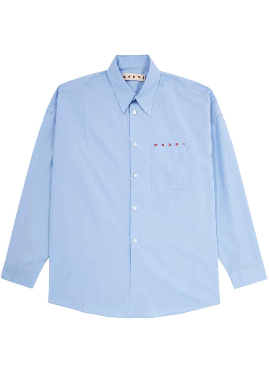 Shop Marni Logo-print Cotton Shirt In Light Blue