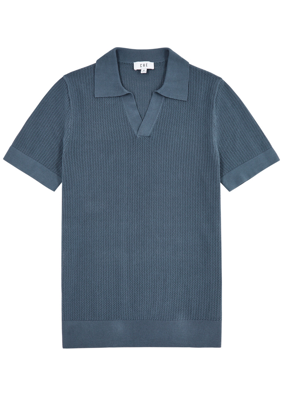 Shop Che Libera Pointelle-knit Polo Shirt In Grey