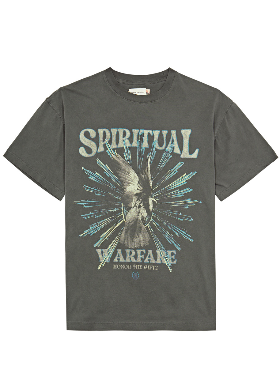 Shop Honor The Gift Spiritual Conflict Printed Cotton T-shirt In Black