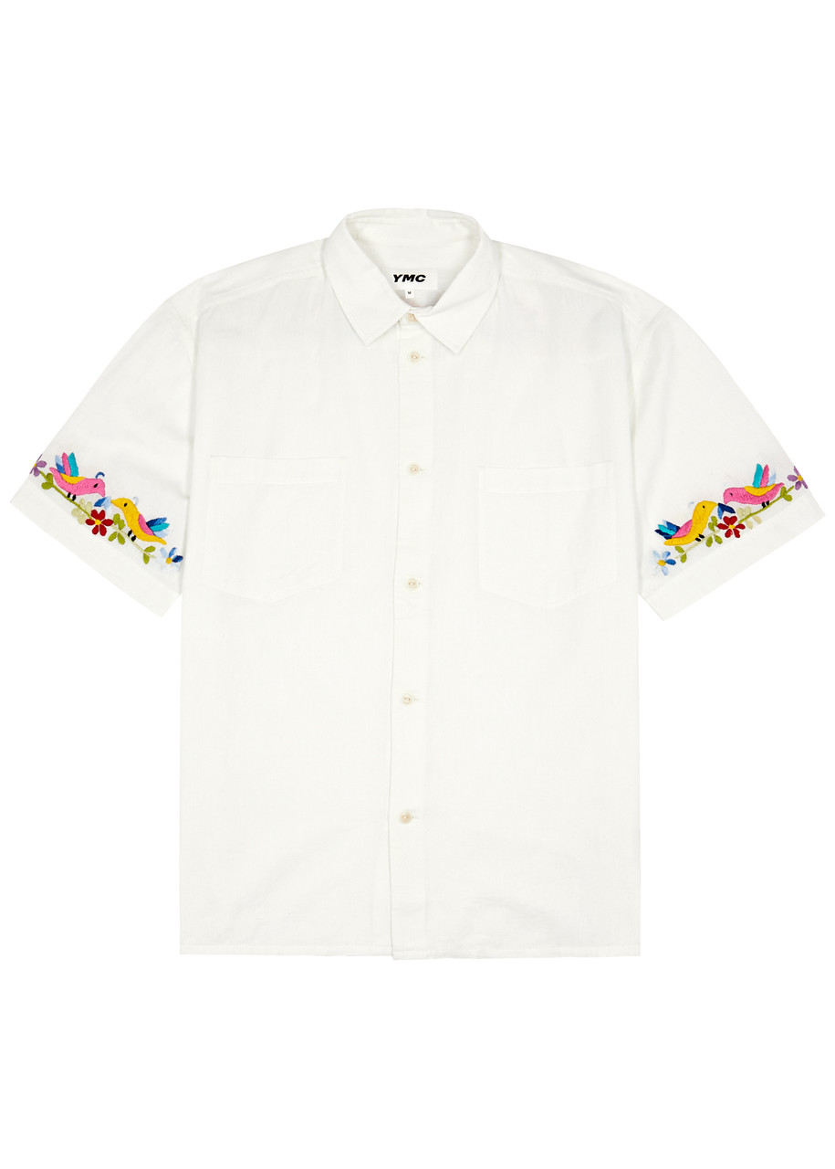 Shop Ymc You Must Create Ymc Mitchum Embroidered Cotton-blend Shirt In Ecru