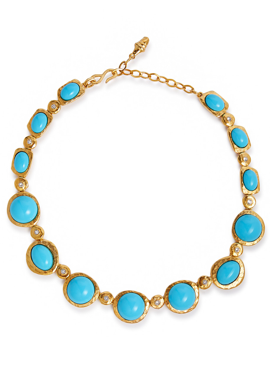 Shop Kenneth Jay Lane Cabochon And Crystal-embellished Necklace In Turquoise