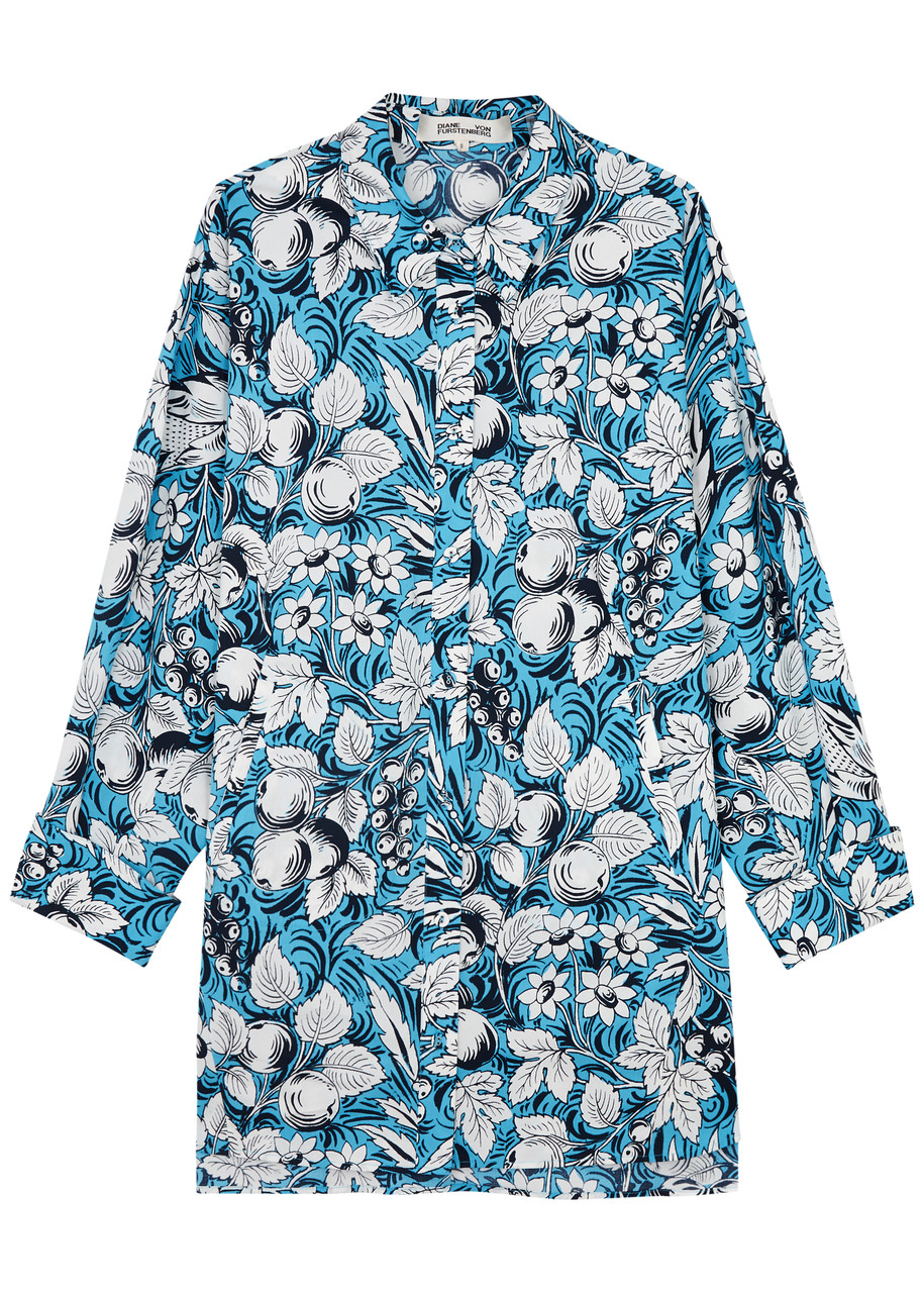 Shop Diane Von Furstenberg Caleb Floral-print Stretch-cotton Shirt In Blue