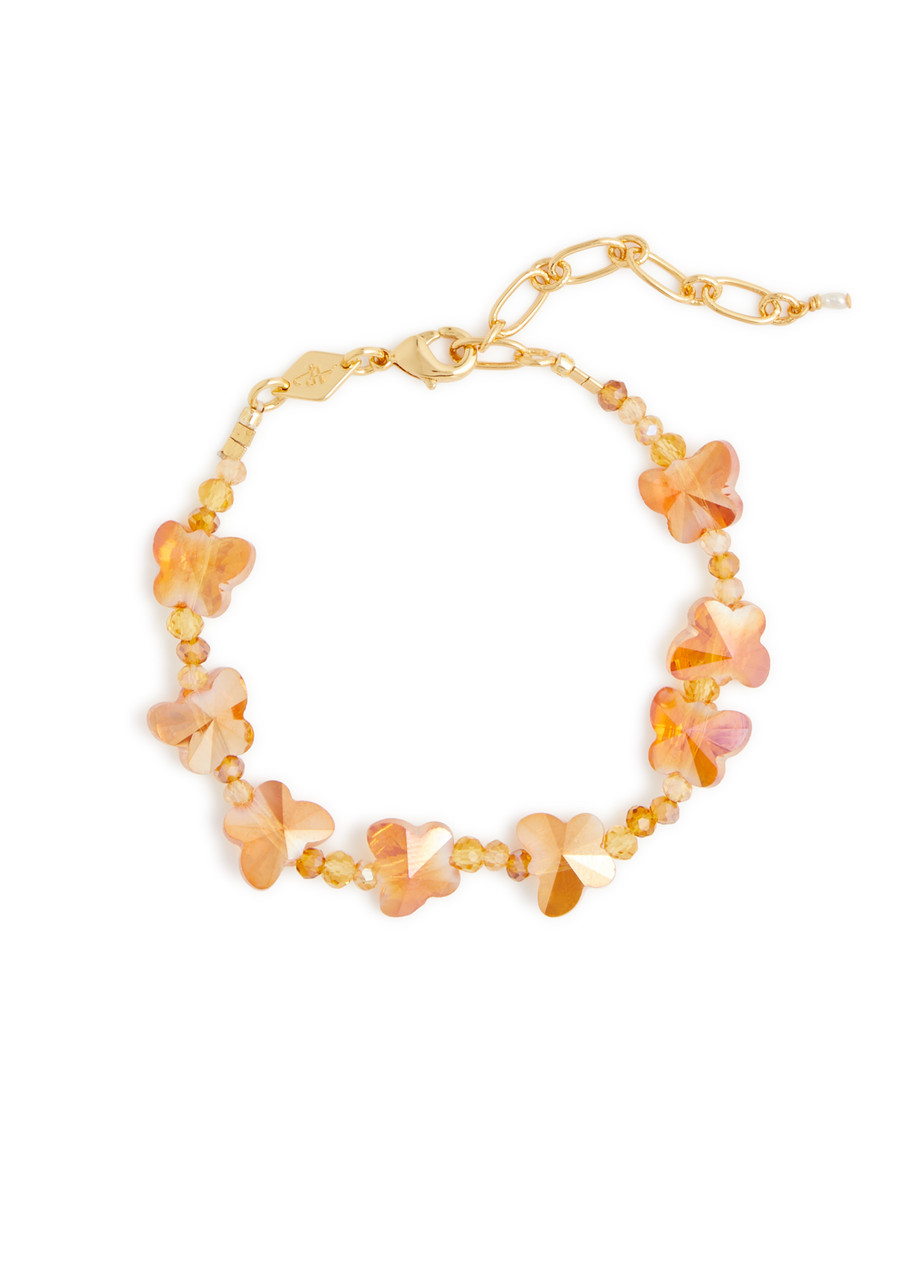 Shop Anni Lu Butterfly 18kt Gold-plated Beaded Bracelet In Amber