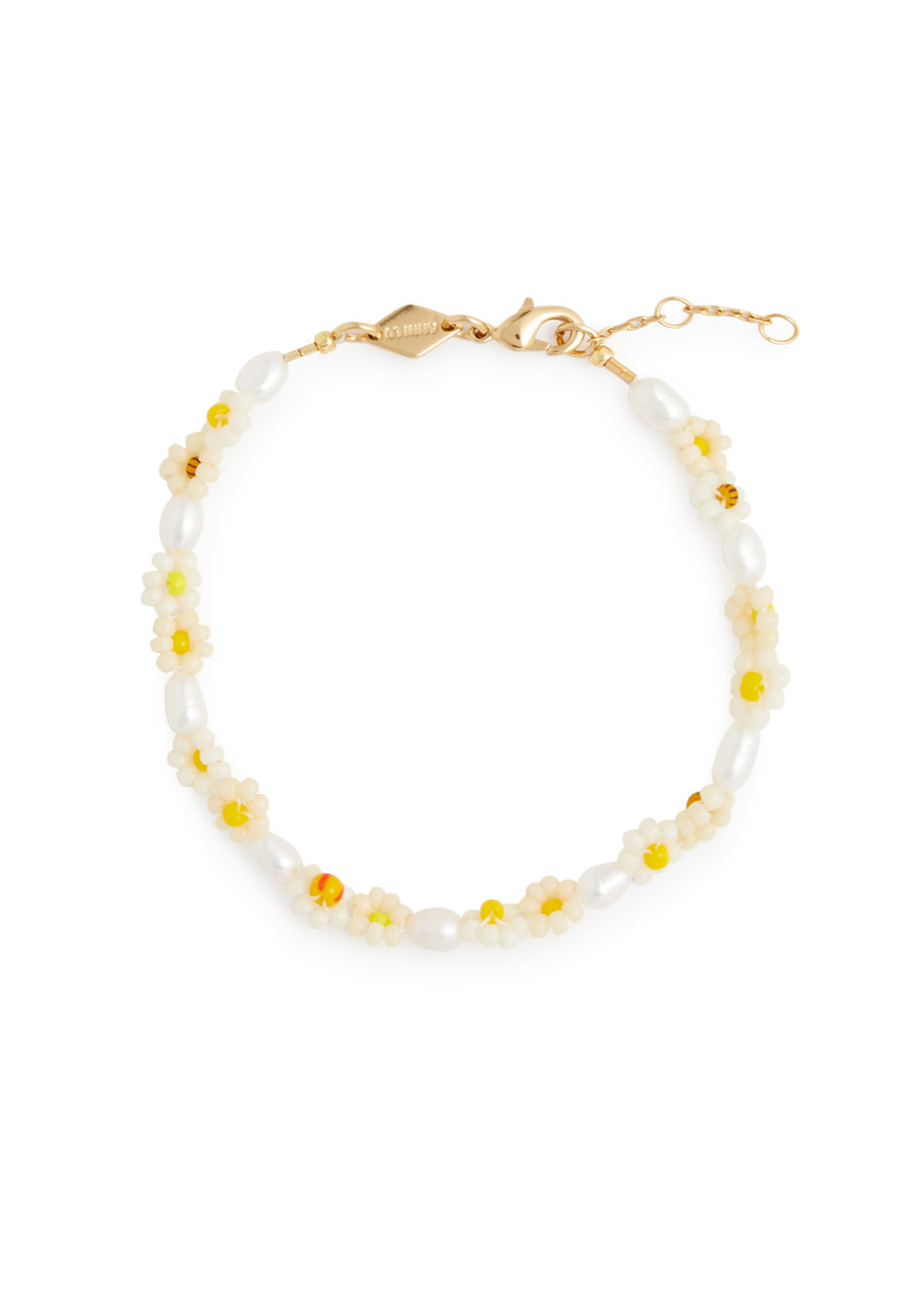 Shop Anni Lu Daisy 18kt Gold-plated Beaded Bracelet In Yellow