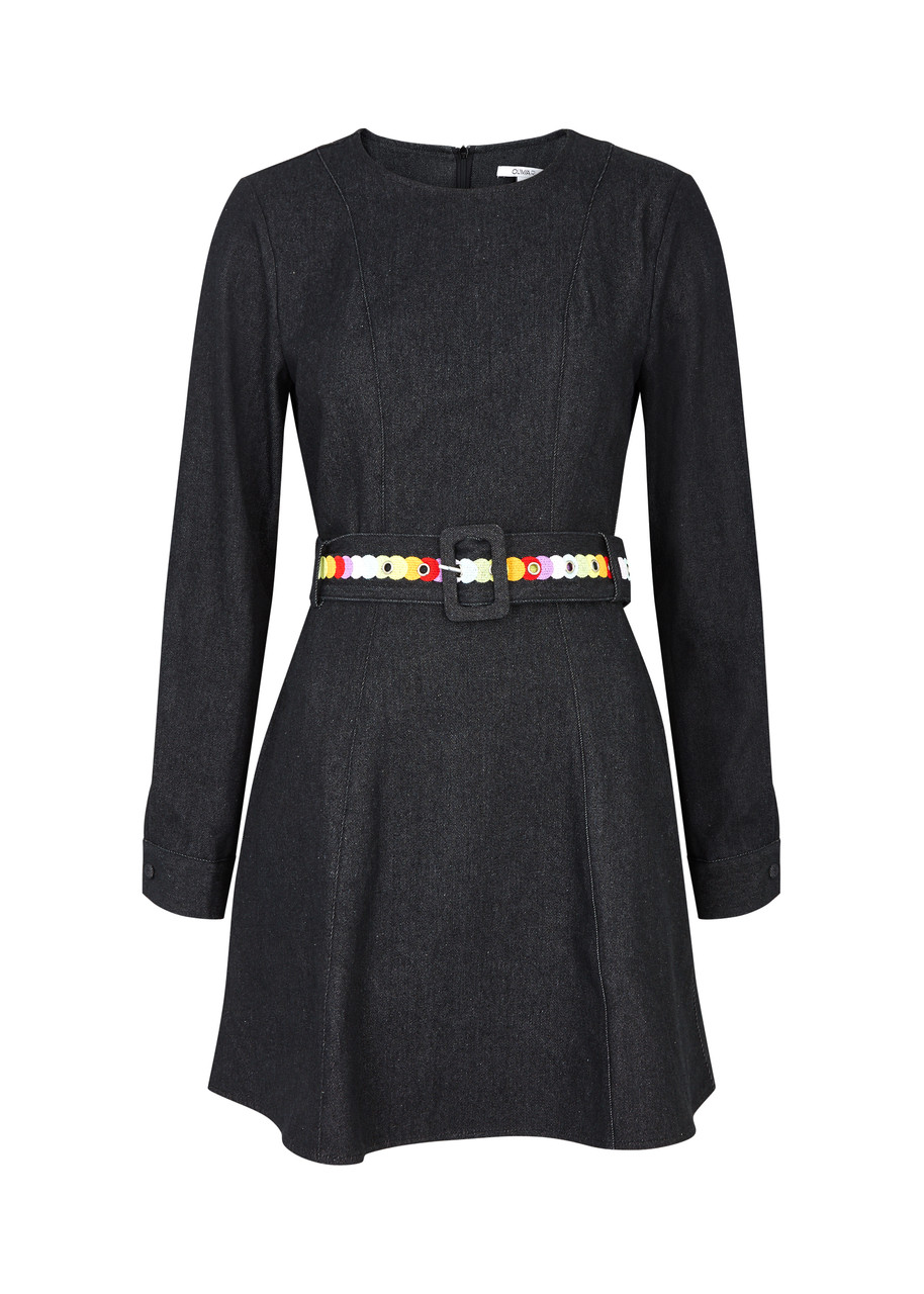 Shop Olivia Rubin Paola Belted Denim Mini Dress In Black