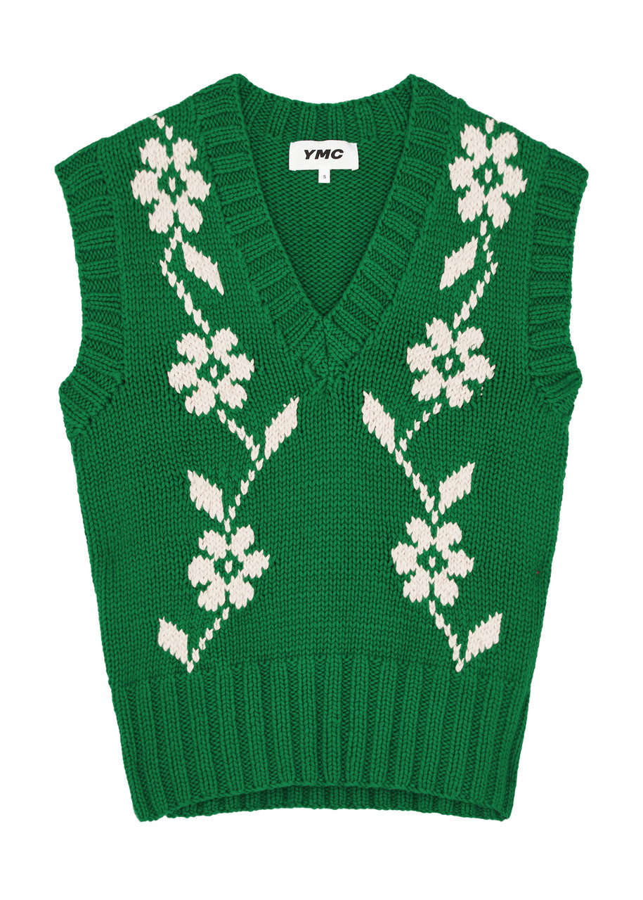 Shop Ymc You Must Create Ymc Heidi Floral-intarsia Cotton Vest In Green