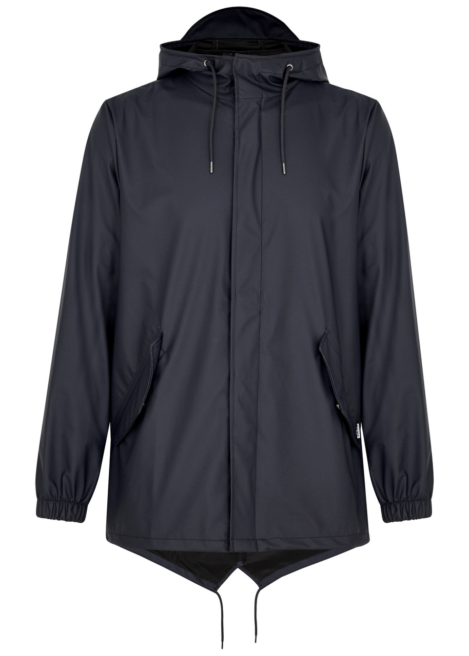 Rains Hooded Rubberised Parka In Navy