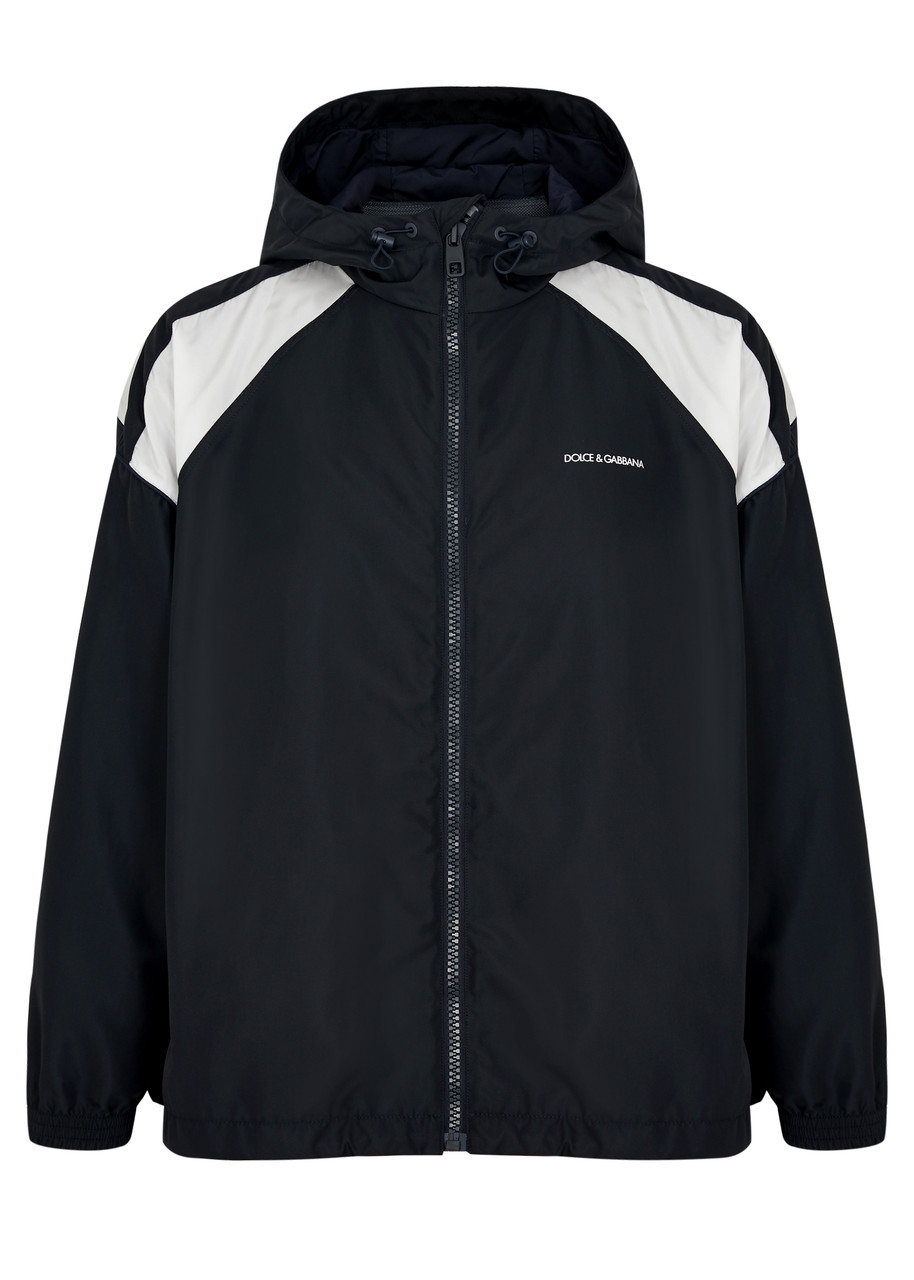 Shop Dolce & Gabbana Hooded Nylon Track Jacket In Navy