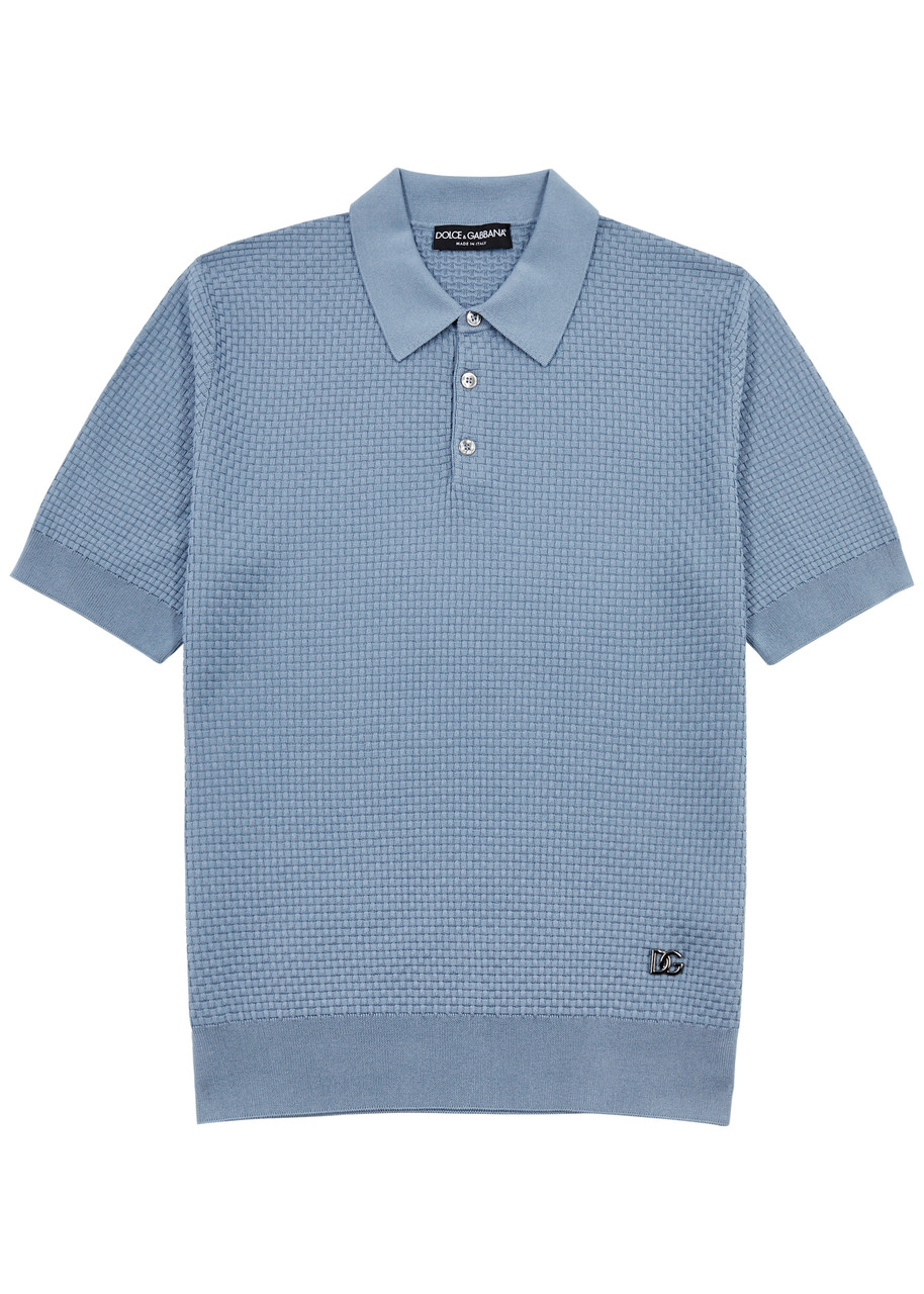 Shop Dolce & Gabbana Knitted Polo Shirt In Light Blue