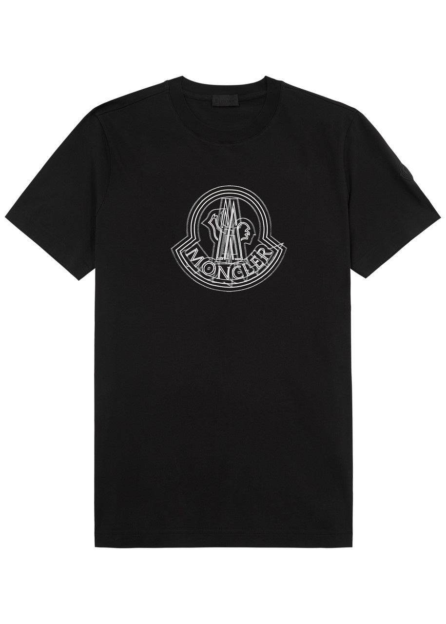 Shop Moncler Logo Cotton T-shirt In Black