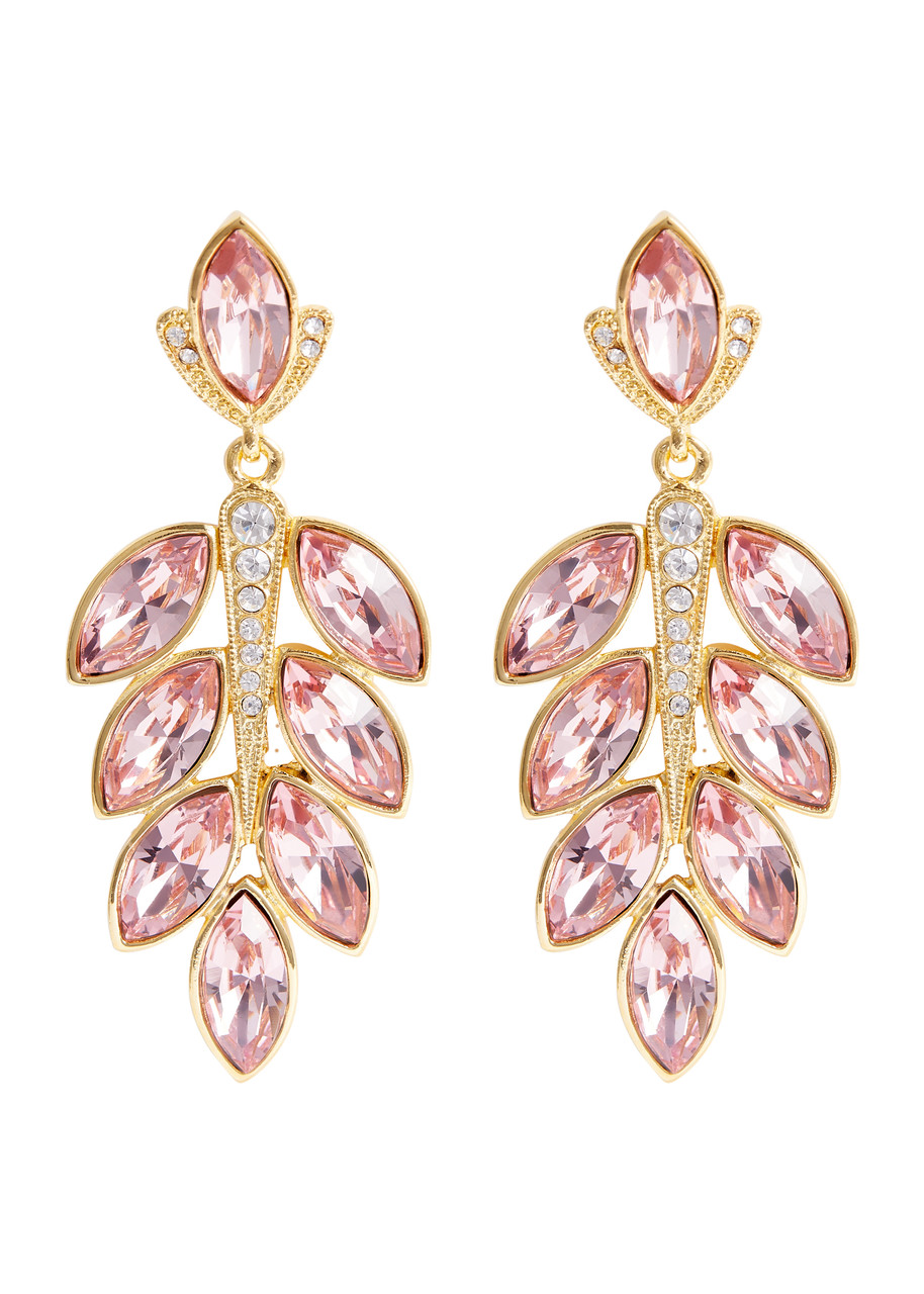 Shop Kenneth Jay Lane Crystal-embellished Drop Earrings In Pink