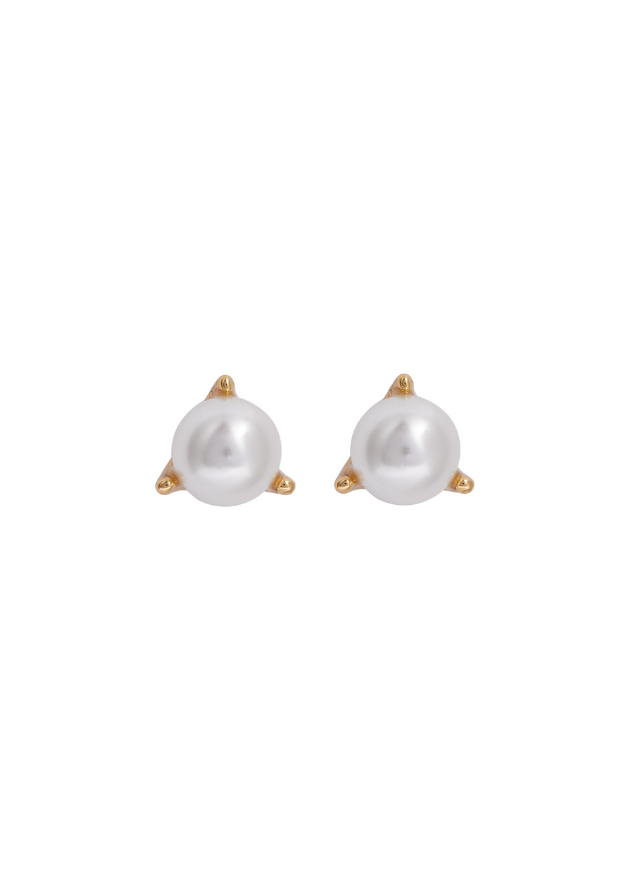 Shop Kate Spade New York Brilliant Statements Gold-plated Stud Earrings In Pearl