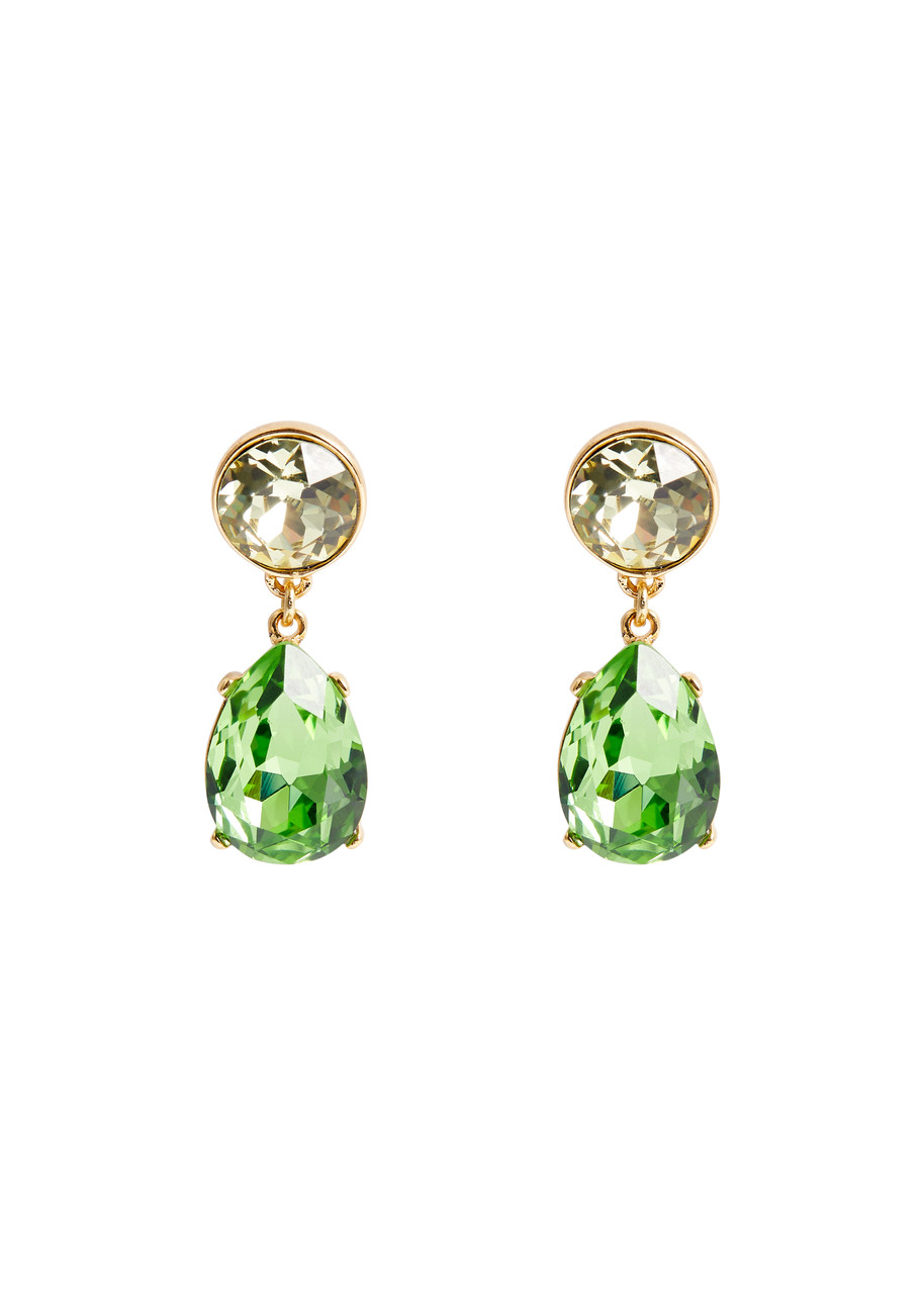 Shop Kenneth Jay Lane Crystal-embellished Drop Earrings In Green