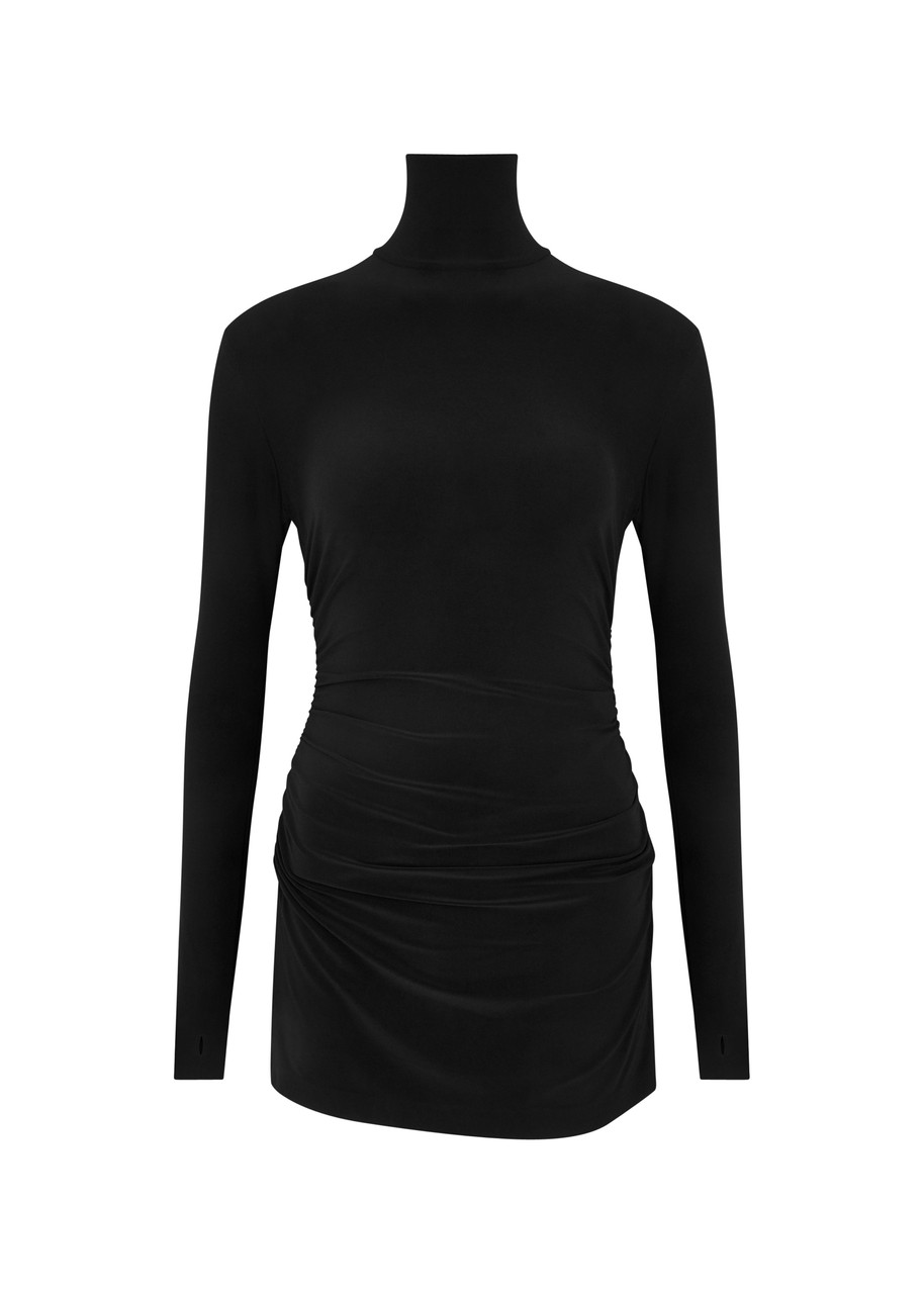 Norma Kamali Pickleball Ruched Stretch-jersey Mini Dress - Black - L (UK14 / L)