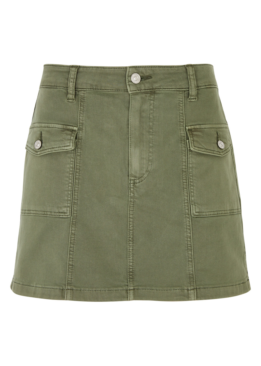 Shop Paige Jessie Stretch-denim Mini Cargo Skirt In Green