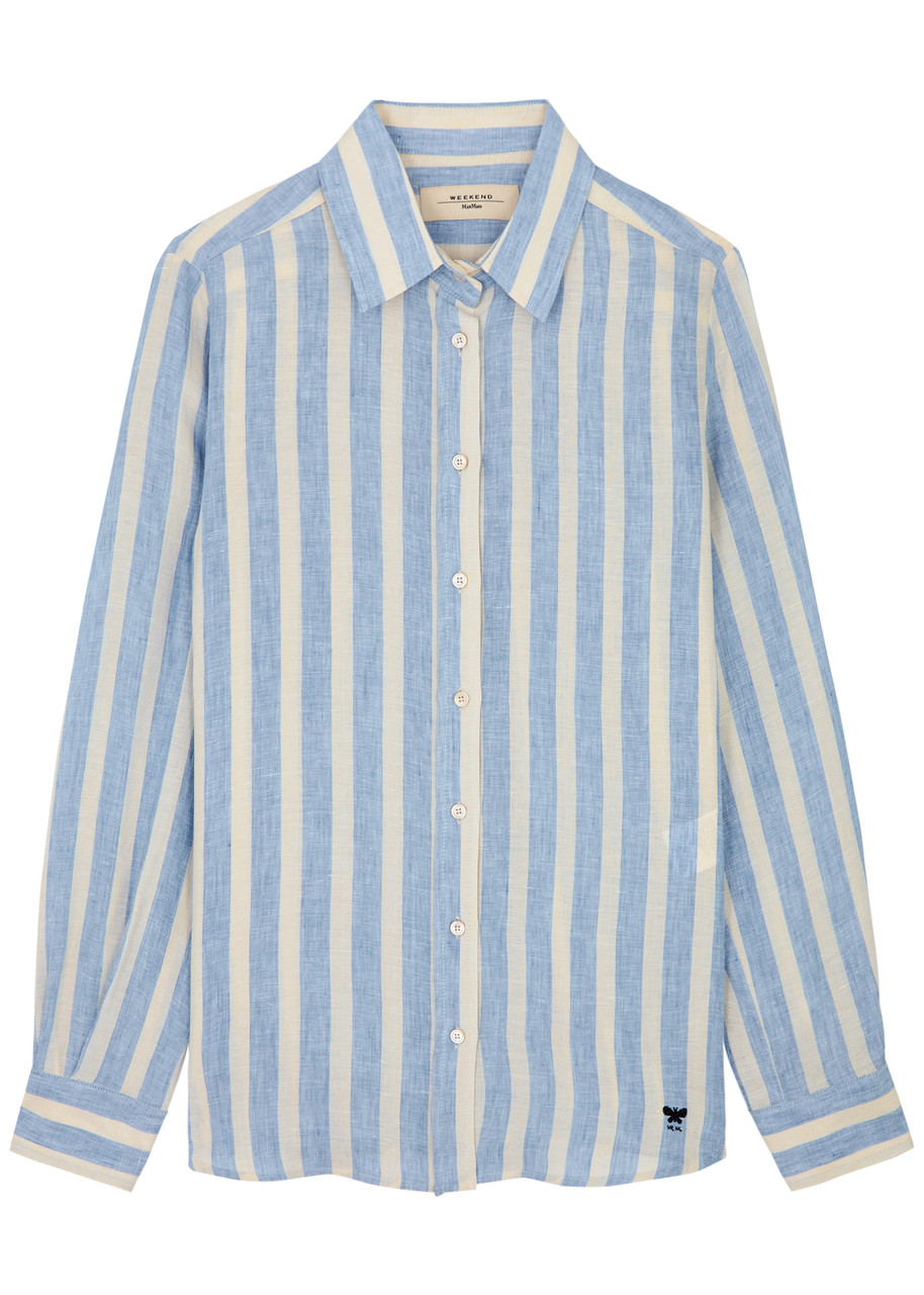 Shop Max Mara Lari Striped Linen Shirt In Blue