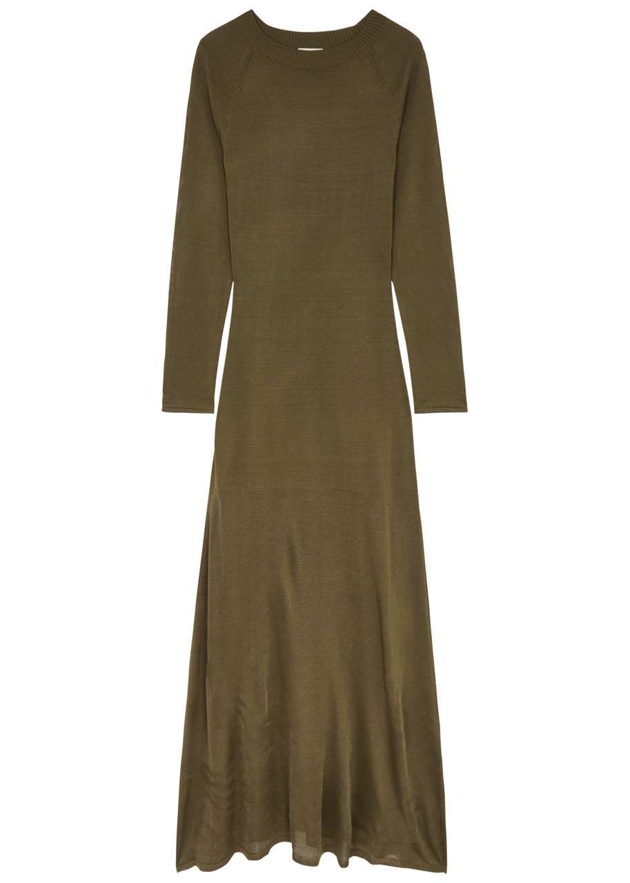 Shop Khaite Valera Knitted Maxi Dress In Brown