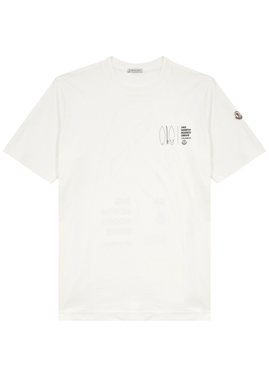 Shop Moncler Surf Logo-print Cotton T-shirt In Cream