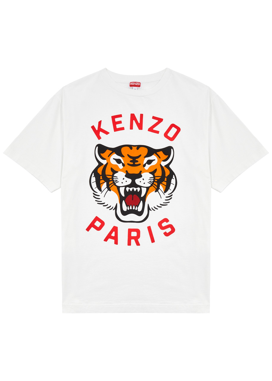 Shop Kenzo Lucky Tiger Printed Cotton T-shirt In Off White
