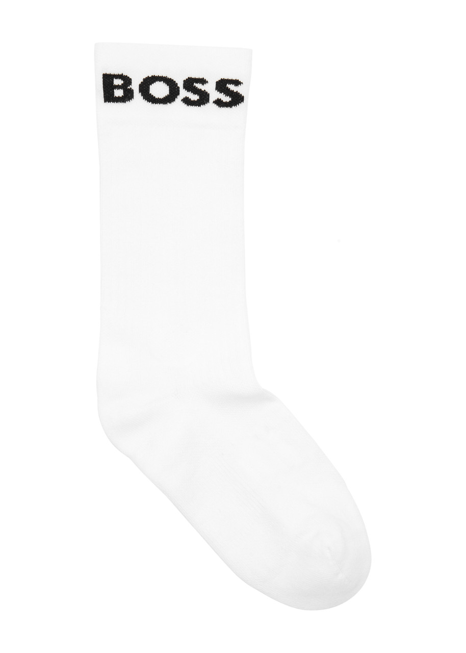Shop Hugo Boss Boss Sport Logo Cotton-blend Socks In White
