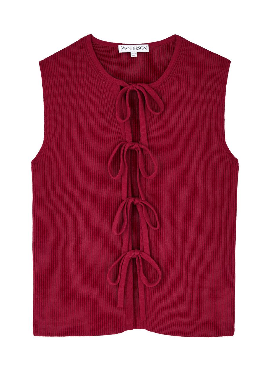Shop Jw Anderson Bow Ribbed Cotton-blend Tank In Red