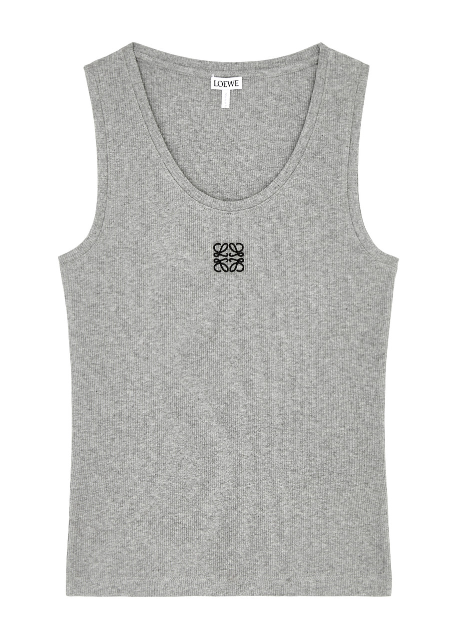 Loewe Logo-embroidered Stretch-cotton Tank In Grey