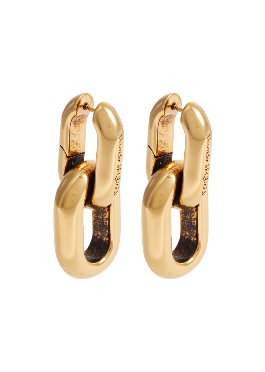 Shop Alexander Mcqueen Peak Chain Hoop Earrings In Gold