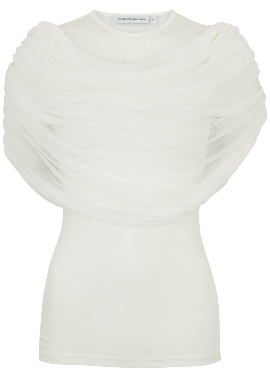 Shop Christopher Esber Sonora Draped Stretch-jersey T-shirt In White