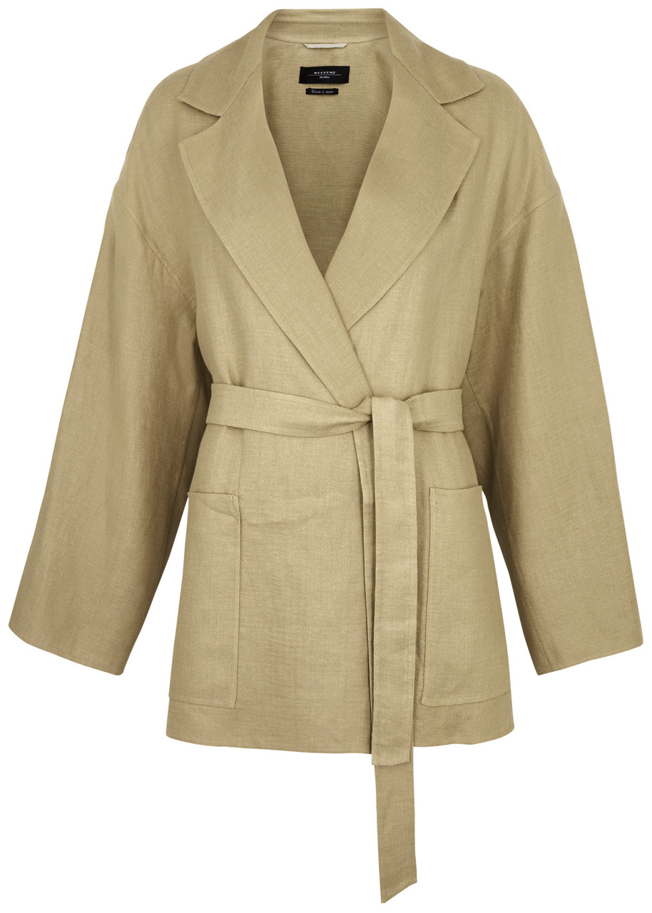 Shop Max Mara Alpino Safari Linen-blend Blazer In Camel