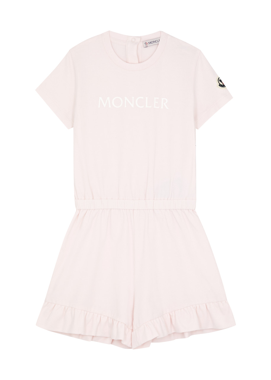 Moncler Babies' Kids Logo Stretch-cotton Playsuit In Pink