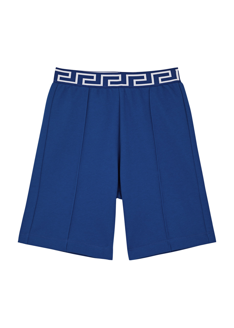 Versace Kids Greca Cotton Shorts (8-14 Years) In Blue