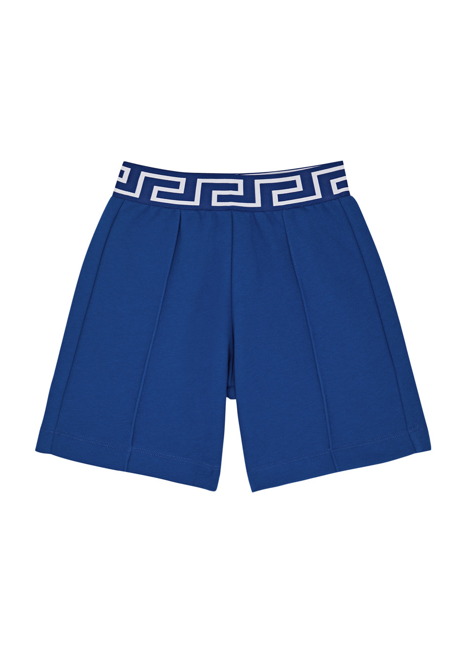 Versace Kids Greca Cotton Shorts (4-6 Years) In Blue