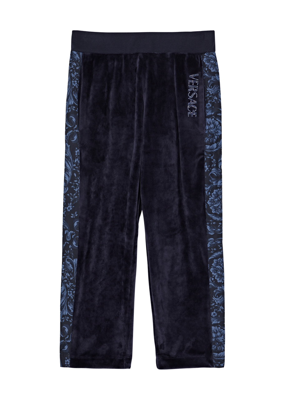 Versace Kids Logo Velour Sweatpants (4-6 Years) In Navy