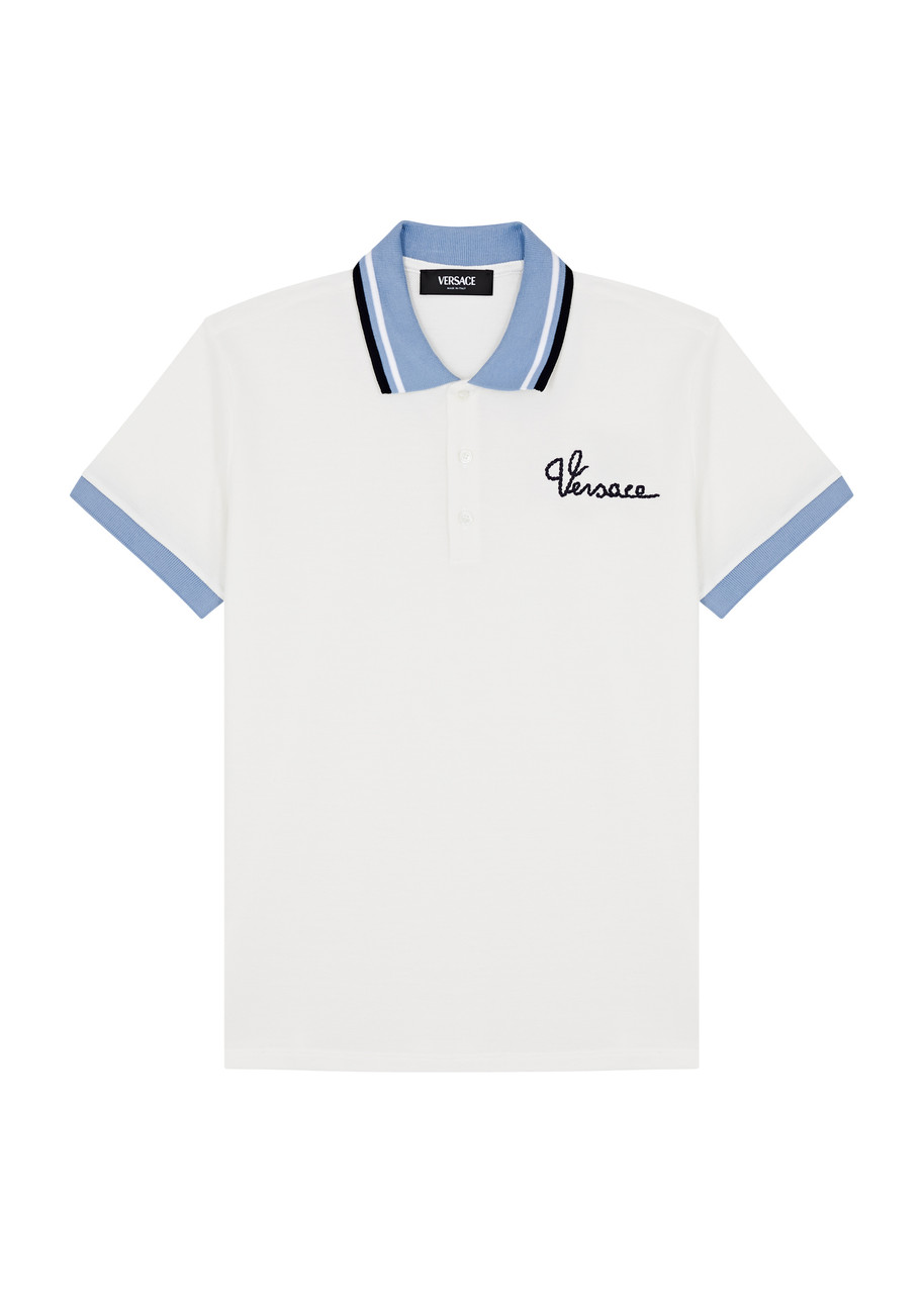 Versace Kids Logo Piqué Cotton Polo Shirt (8-14 Years) In White