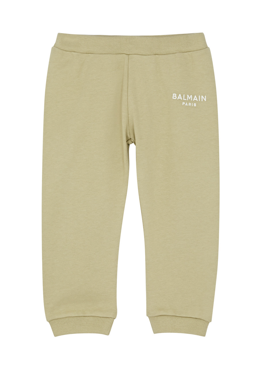 Balmain Kids Logo-embroidered Cotton Sweatpants In Green