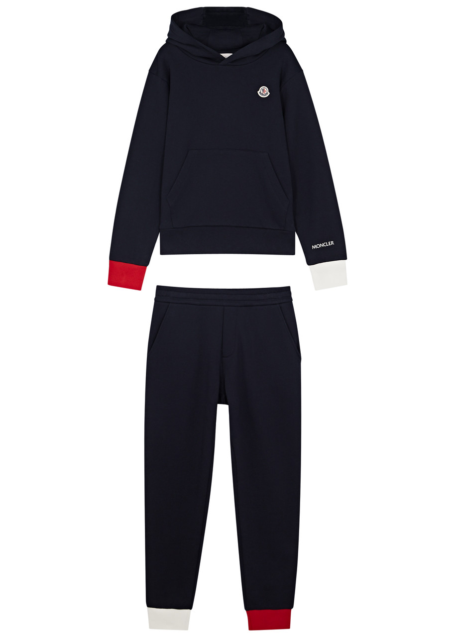 Moncler Kids Hooded Cotton Tracksuit In Navy