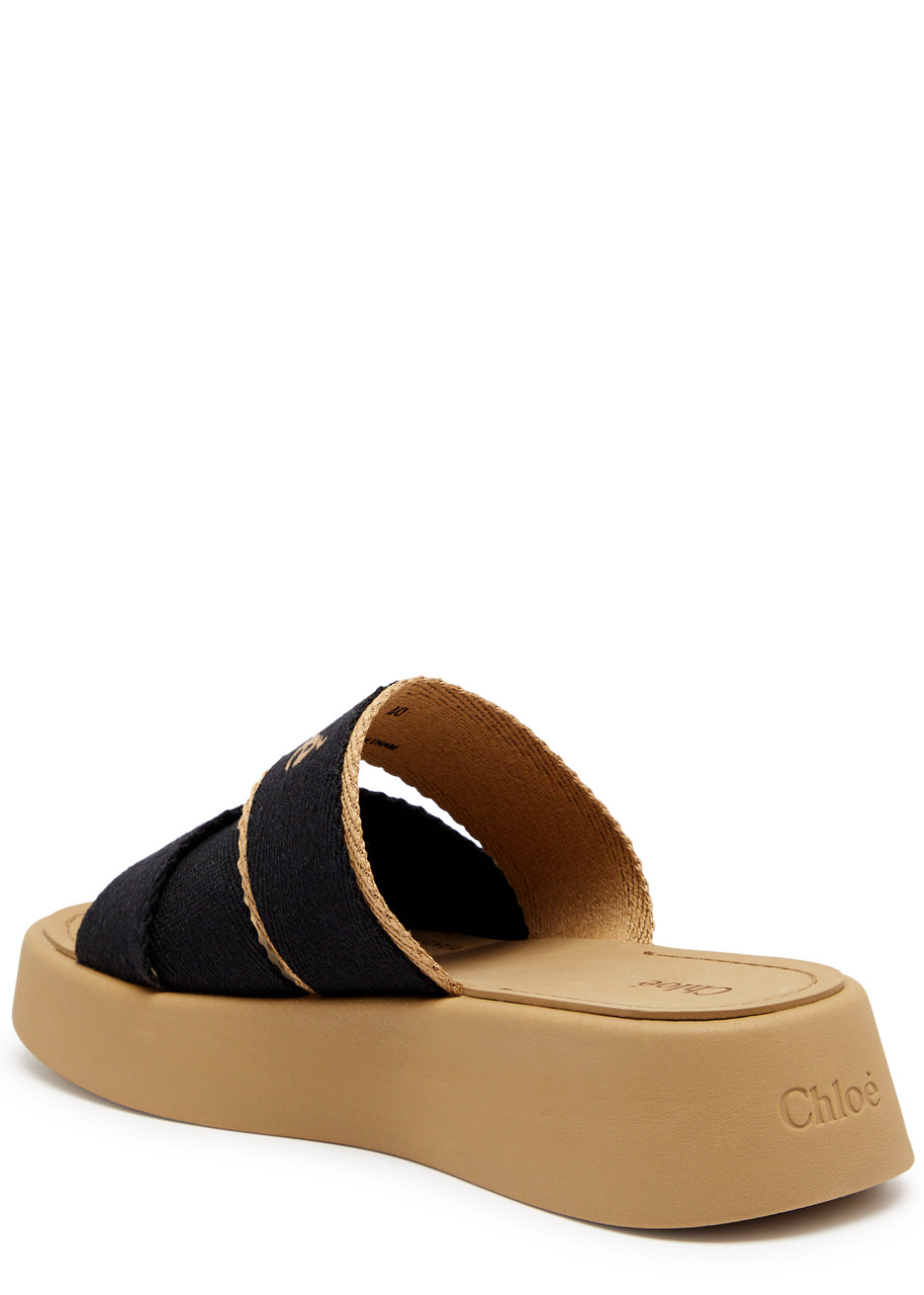 Shop Chloé Chloe Mila Logo Canvas Flatform Sliders In Black