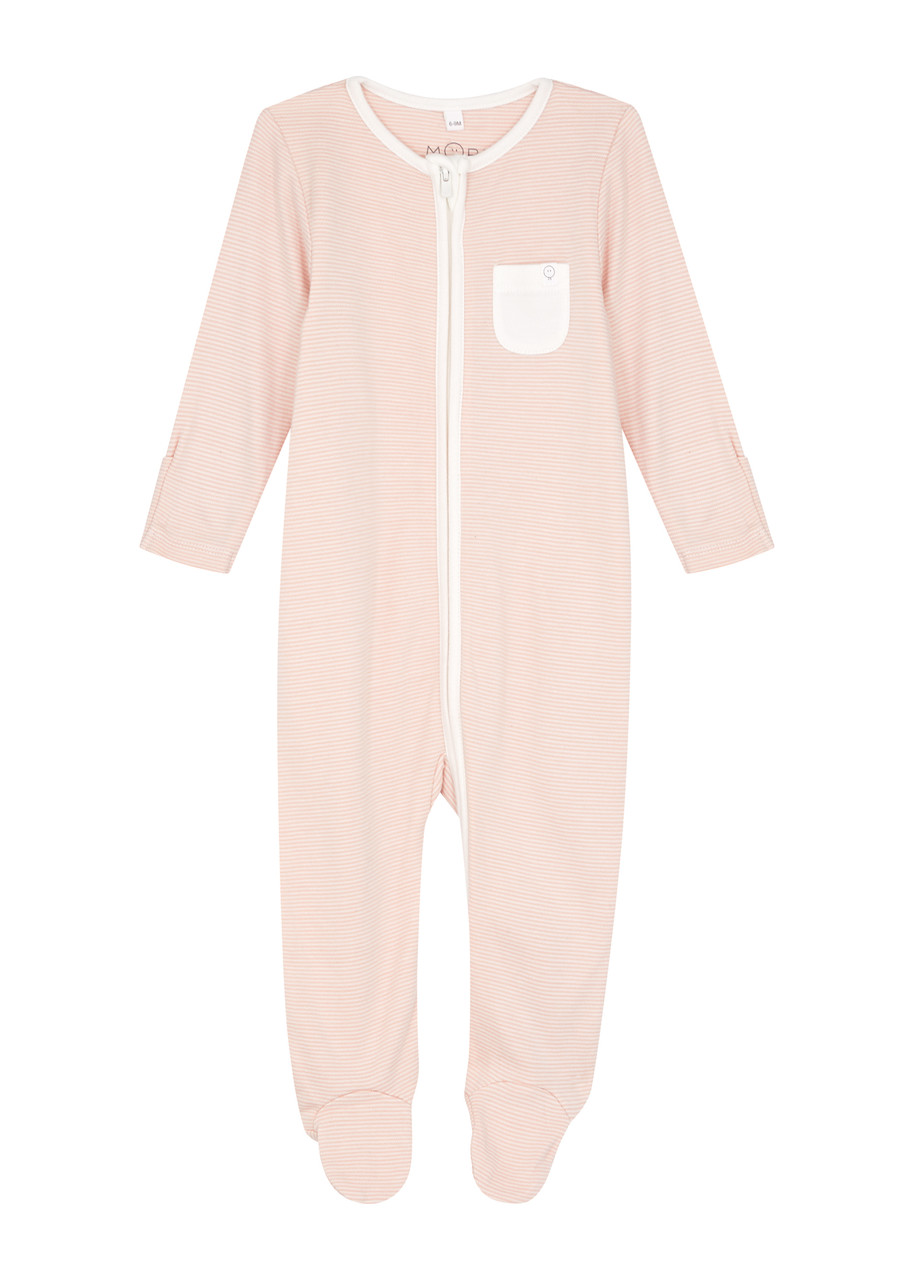 Shop Mori Kids Striped Jersey Babygrow In Pink